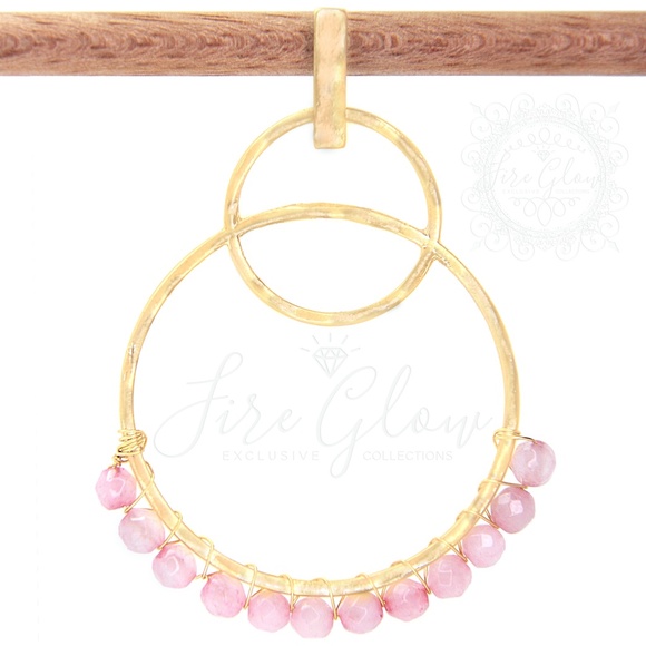 Rose Quartz Bead Gold Tone Tiered Hoop Earrings - Picture 7 of 10
